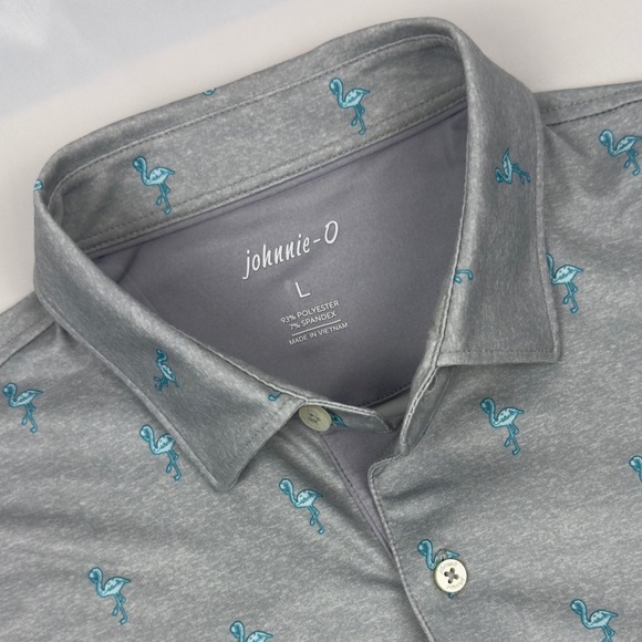 Johnnie O Kiawah Flamingo Golf Polo Shirt Mens Large Preppy Coastal - Picture 1 of 6